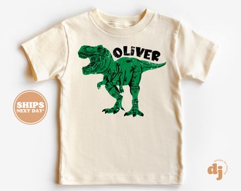 Chemise garçon personnalisée - Chemise enfant dinosaure - T-shirt naturel prénom personnalisé pour bébé, tout-petit et jeune #6161