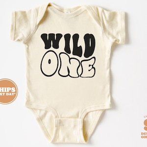 Wild One 1st Birthday Baby Bodysuit - Gender Neutral 1st Birthday Bodysuit - Wavy Letters First Birthday Baby Bodysuit  #5065-C