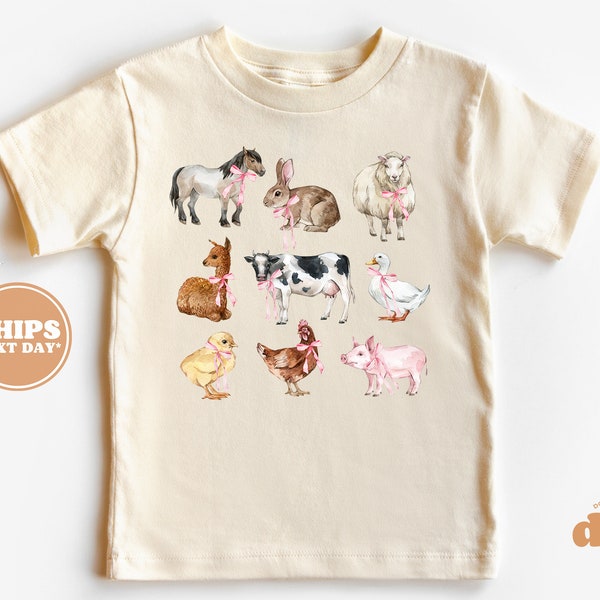 Toddler T-Shirt - Farm Animals with Ribbon Kids Retro T-Shirt - Retro Natural Infant, Toddler & Youth Tee #6159