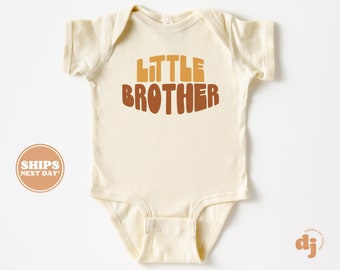 Little Brother Baby Bodysuit - Retro Pregnancy Announcement Bodysuit - Boys Natural Baby Bodysuit  #5413
