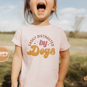 Toddler T-shirt - Easily Distracted By Dogs Kids Retro TShirt - Retro Natural Infant, Toddler & Youth Tee #5741