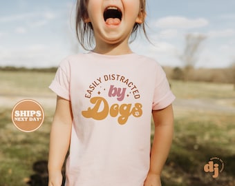 Toddler T-shirt - Easily Distracted By Dogs Kids Retro TShirt - Retro Natural Infant, Toddler & Youth Tee #5741