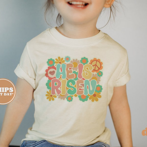 Kids Easter Shirt - He is Risen Kids Retro TShirt - Easter Retro Natural Infant, Toddler & Youth Tee #5547