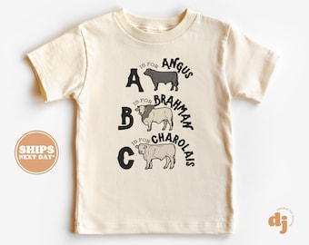 Toddler T-shirt - Cow Alphabet Kids Retro TShirt - Retro Natural Infant, Toddler, Youth & Adult Tee #5626