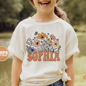 Personalized Girl Shirt Retro Daisy Wild Flower Toddler Shirt Personalized Infant, Toddler & Youth Natural Tee 5873 image 3