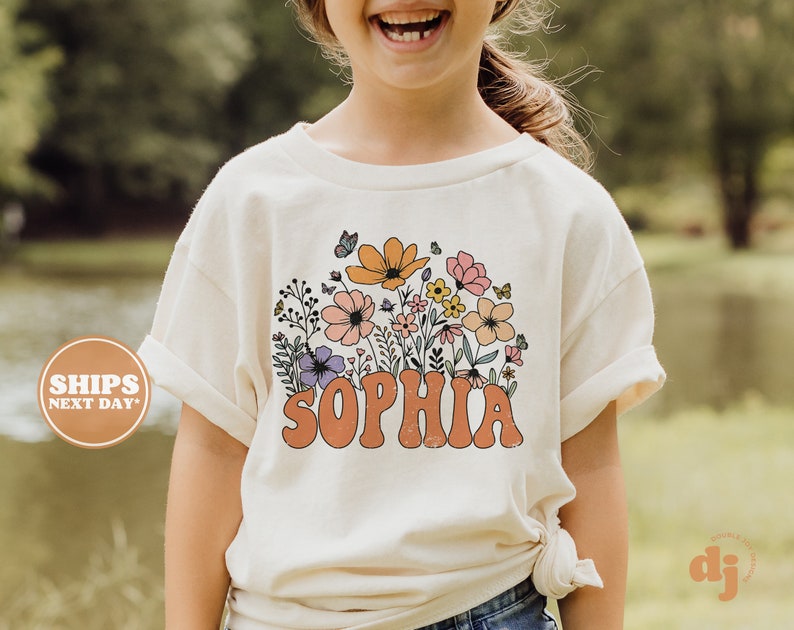 Personalized Girl Shirt Retro Daisy Wild Flower Toddler Shirt Personalized Infant, Toddler & Youth Natural Tee 5873 image 3