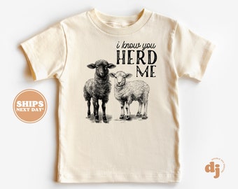 Kids Summer Shirt - I Know You HERD Me Kids Retro TShirt - Western Farm Retro Natural Infant, Toddler, Youth & Adult Tee #6185