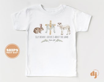 Kids Easter Shirt - Silly Bunny Easter Is About the Lamb Kids Retro TShirt - Easter Retro Natural Infant, Toddler & Youth Tee #5594