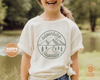 Kids Summer Shirt - Adventure Awaits Kids Retro TShirt - Summer Retro Natural Infant, Toddler, Youth & Adult Tee #5682-C