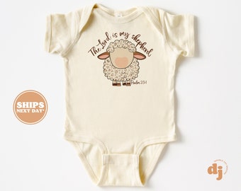 Christian Baby Bodysuit - The Lord Is My Shepherd Psalm 23:1 Christian Bodysuit - Retro Natural Baby Bodysuit #6115