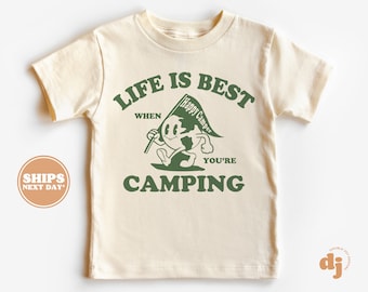 Toddler T-shirt - Life is Best When You're Camping Kids Retro TShirt - Retro Natural Infant, Toddler & Youth Tee #5828