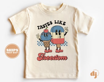 Toddler T-shirt - Tastes Like Freedom 4th of July Memorial Day Kids TShirt - Retro Natural Infant, Toddler, Youth & Adult Tee #5721