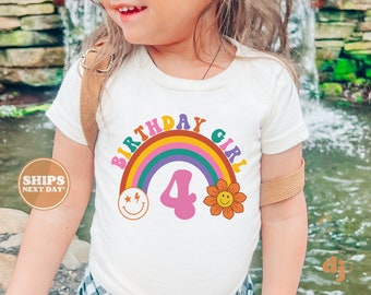 4th Birthday Toddler Shirt - Rainbow Girls 4th Birthday Shirt - Forth Birthday Natural Toddler & Youth Tee  #5154