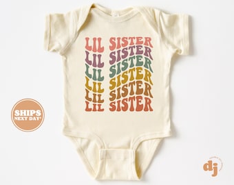 Lil Sister Baby Bodysuit - Retro Pregnancy Announcement Bodysuit - Girls Natural Baby Bodysuit #5361