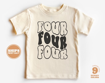 4th Birthday Shirt Boy - Four Four Four Birthday Toddler Shirt - Four Four Four Natural Toddler & Youth Tee  #5045-C