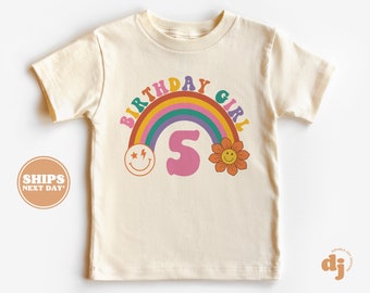 5th Birthday Toddler Shirt - Rainbow Girls 5th Birthday Shirt - Fifth Birthday Natural Toddler & Youth Tee #5155