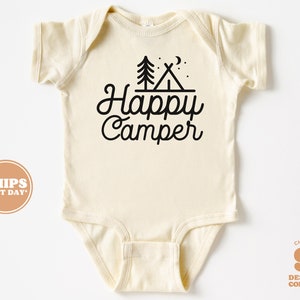 Baby Bodysuit - Happy Camper Bodysuit - Cute Retro Gender Neutral Natural Baby Bodysuit #5675-C