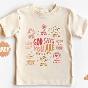 Kids Christian Shirt - God Says You Are... Kids Retro T-Shirt - Christian Retro Natural Infant, Toddler & Youth Tee #6070