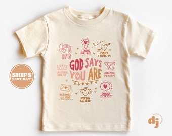 Kids Christian Shirt - God Says You Are... Kids Retro T-Shirt - Christian Retro Natural Infant, Toddler & Youth Tee #6070