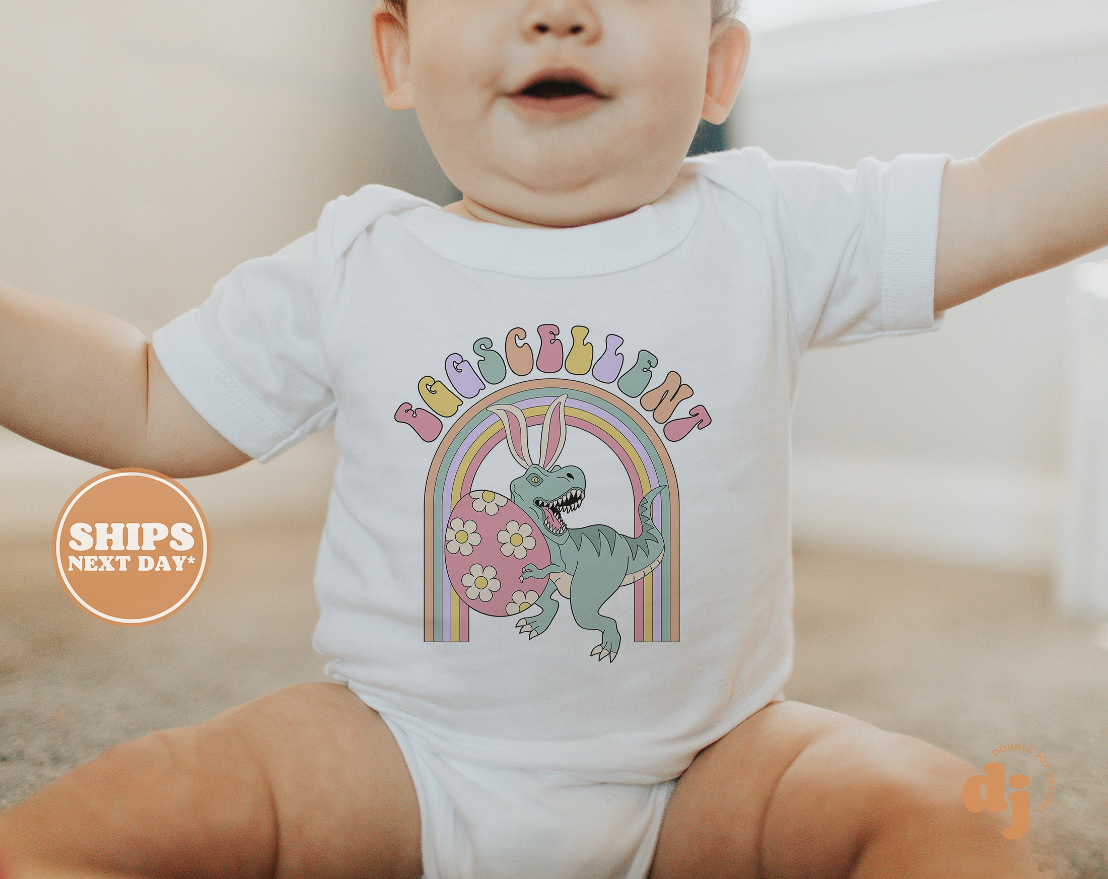 Kids Easter Shirt - Eggscellent Kids Retro TShirt - Easter Retro Natural Infant, Toddler & Youth Tee #5524