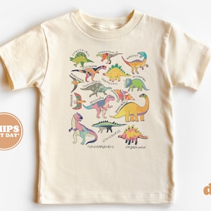 Toddler T-shirt - Types of Dinosaurs Kids Retro TShirt - Cute Retro Natural Infant, Toddler & Youth Tee #5910