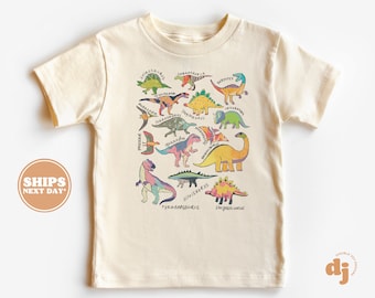 Toddler T-shirt - Types of Dinosaurs Kids Retro TShirt - Cute Retro Natural Infant, Toddler & Youth Tee #5910