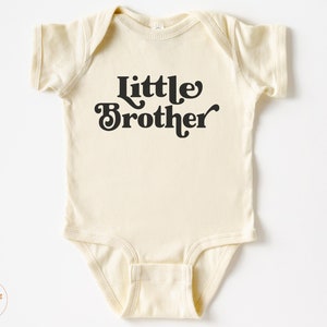 Little Brother Baby Bodysuit - Retro Gender Neutral Pregnancy Announcement Bodysuit - Boys Natural Baby Bodysuit  #5114-C