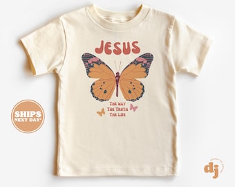 Christian Shirts for Kids - Jesus shirt - Jesus The Way The Truth The Life Butterfly Natural Infant, Toddler & Youth Tee #5853