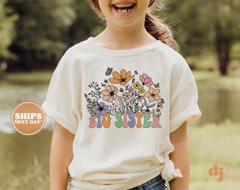 Big Sister Toddler Shirt - Boho Floral Kids Pregnancy Announcement Shirt - Sibling Natural Toddler & Youth Tee #5726