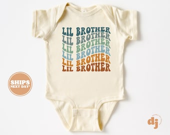 Little Brother Baby Bodysuit - Retro Gender Neutral Pregnancy Announcement Bodysuit - Boys Natural Baby Bodysuit  #5363