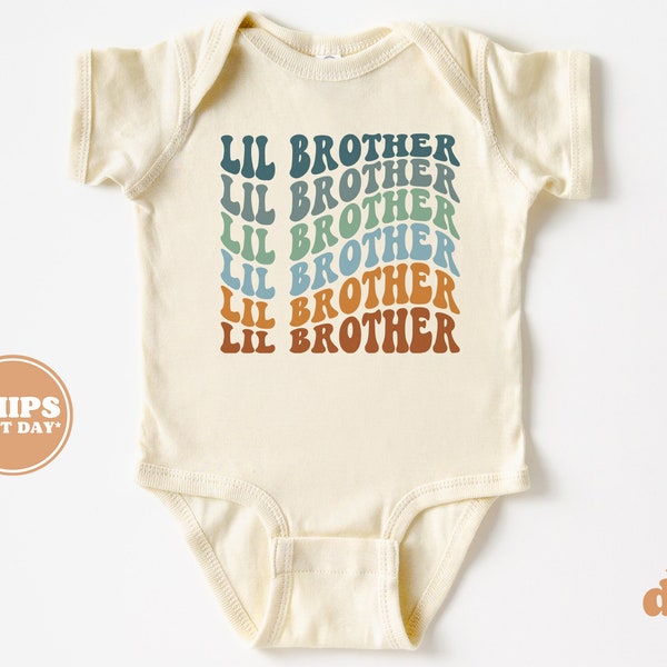 Little Brother Baby Bodysuit - Retro Gender Neutral Pregnancy Announcement Bodysuit - Boys Natural Baby Bodysuit  #5363