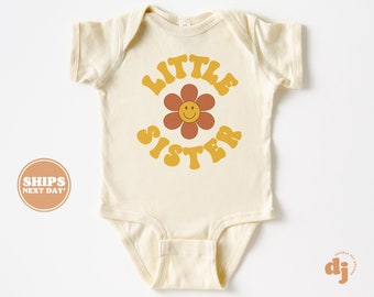 Little Sister Baby Bodysuit - Retro Pregnancy Announcement Bodysuit - Girls Natural Baby Bodysuit #5095