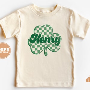 Personalized Girl Shirt - St Patricks Day Clover Leaf with Name Toddler Shirt - Personalized Infant, Toddler & Youth Natural Tee #6059
