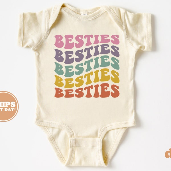 Besties Baby Bodysuit - BFF Retro Baby Bodysuit - Retro Natural Bodysuit #5694