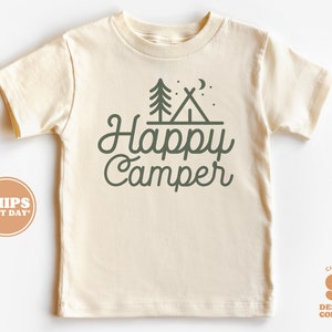 Kids Summer Shirt - Happy Camper Kids Retro TShirt - Summer Retro Natural Infant, Toddler, Youth & Adult Tee #5675-C