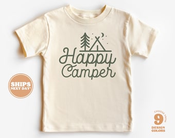 Kids Summer Shirt - Happy Camper Kids Retro TShirt - Summer Retro Natural Infant, Toddler, Youth & Adult Tee #5675-C