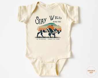 Baby Bodysuit - Stay Wild Buffalo Bodysuit - Vintage Retro Natural Baby Bodysuit #5323