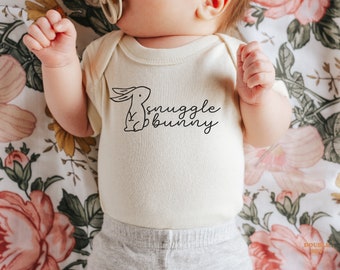 Baby Bodysuit - Snuggle Bunny Bodysuit - Cute Retro Natural Baby Bodysuit  #5064-C