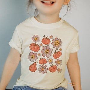 Pumpkin Season Toddler Shirt, Youth Fall Tee, Retro Boho Cute Vintage Baby Bodysuit, Smile Faces Pumpkin #5325