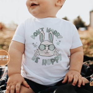 Kids Easter Shirt - Don't Worry Be Hoppy Sage Kids Retro TShirt - Easter Retro Natural Infant, Toddler & Youth Tee #5545