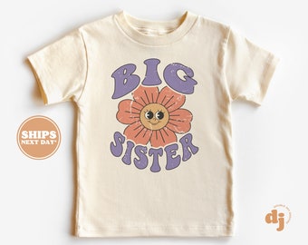 Big Sister Toddler Shirt - Flower Retro Kids Pregnancy Announcement Shirt - Sibling Natural Toddler & Youth Tee #6157