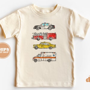 Toddler T-shirt - Type of Rescue Vehicles Kids Retro TShirt - Retro Natural Infant, Toddler, Youth & Adult Tee #6152