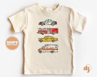 Toddler T-shirt - Type of Rescue Vehicles Kids Retro TShirt - Retro Natural Infant, Toddler, Youth & Adult Tee #6152