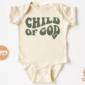 Christian Baby Bodysuit - Child of God Jesus Bodysuit - Retro Natural Baby Bodysuit #5692-C