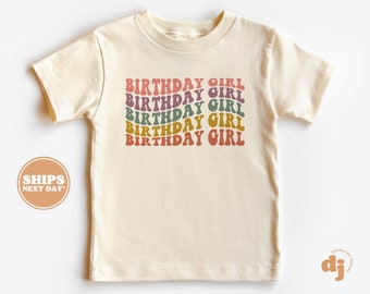 Retro Birthday Girl Toddler Shirt - Rainbow Wavy Letter Birthday Girl Shirt - Girls Birthday Natural Infant, Toddler & Youth Tee  #5369