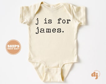 Personalized Baby Bodysuit - N is for Name Vintage Personalized Bodysuit with Name - Baby Boy Retro Natural Baby Bodysuit #6088