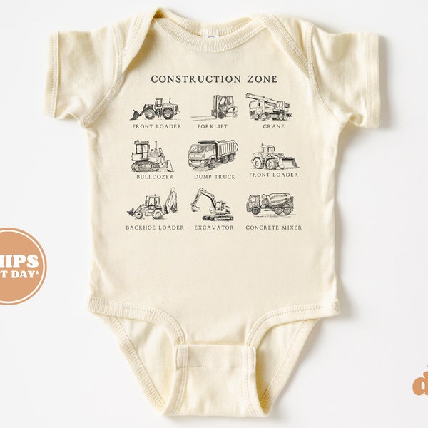 Baby Bodysuit - Construction Zone Bodysuit - Baby Boy Retro Natural Baby Bodysuit #5593