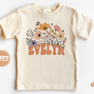 Personalized Girl Shirt - Retro Daisy Wild Flower Toddler Shirt - Personalized Infant, Toddler & Youth Natural Tee #5873