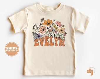 Personalized Girl Shirt - Retro Daisy Wild Flower Toddler Shirt - Personalized Infant, Toddler & Youth Natural Tee #5873