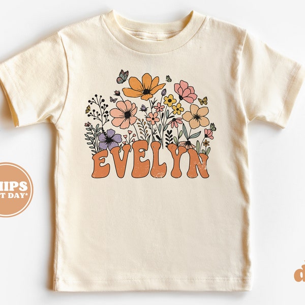 Personalized Girl Shirt - Retro Daisy Wild Flower Toddler Shirt - Personalized Infant, Toddler & Youth Natural Tee #5873